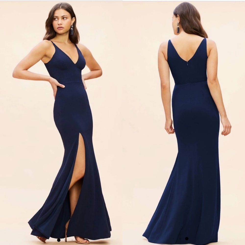 Dress the Population Iris Side‎ Slit Gown in Midnight Navy
